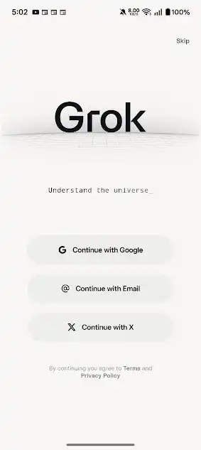 Screenshot of Grok Android